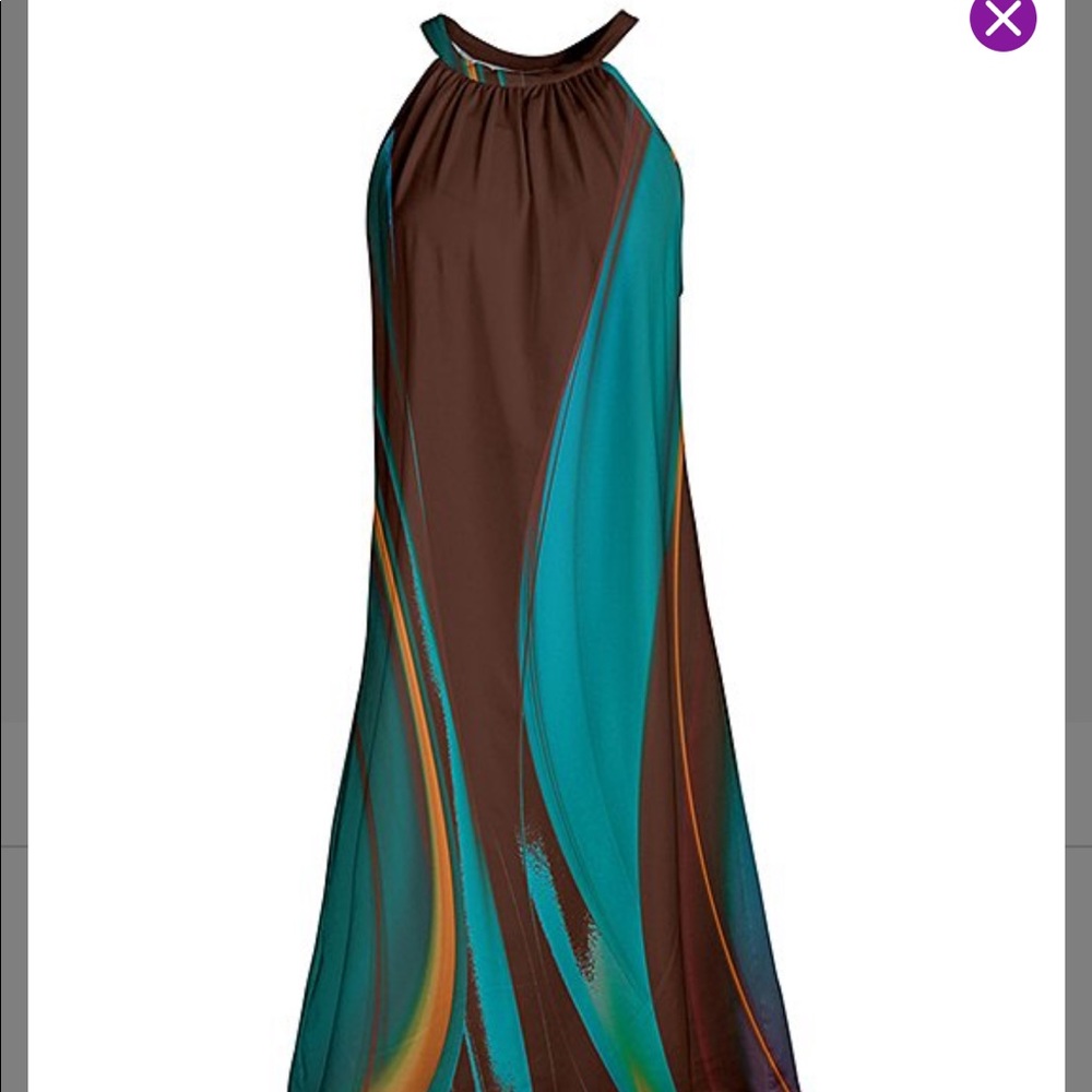 Lily - Brown & Teal Brushstroke Sleeveless Dress